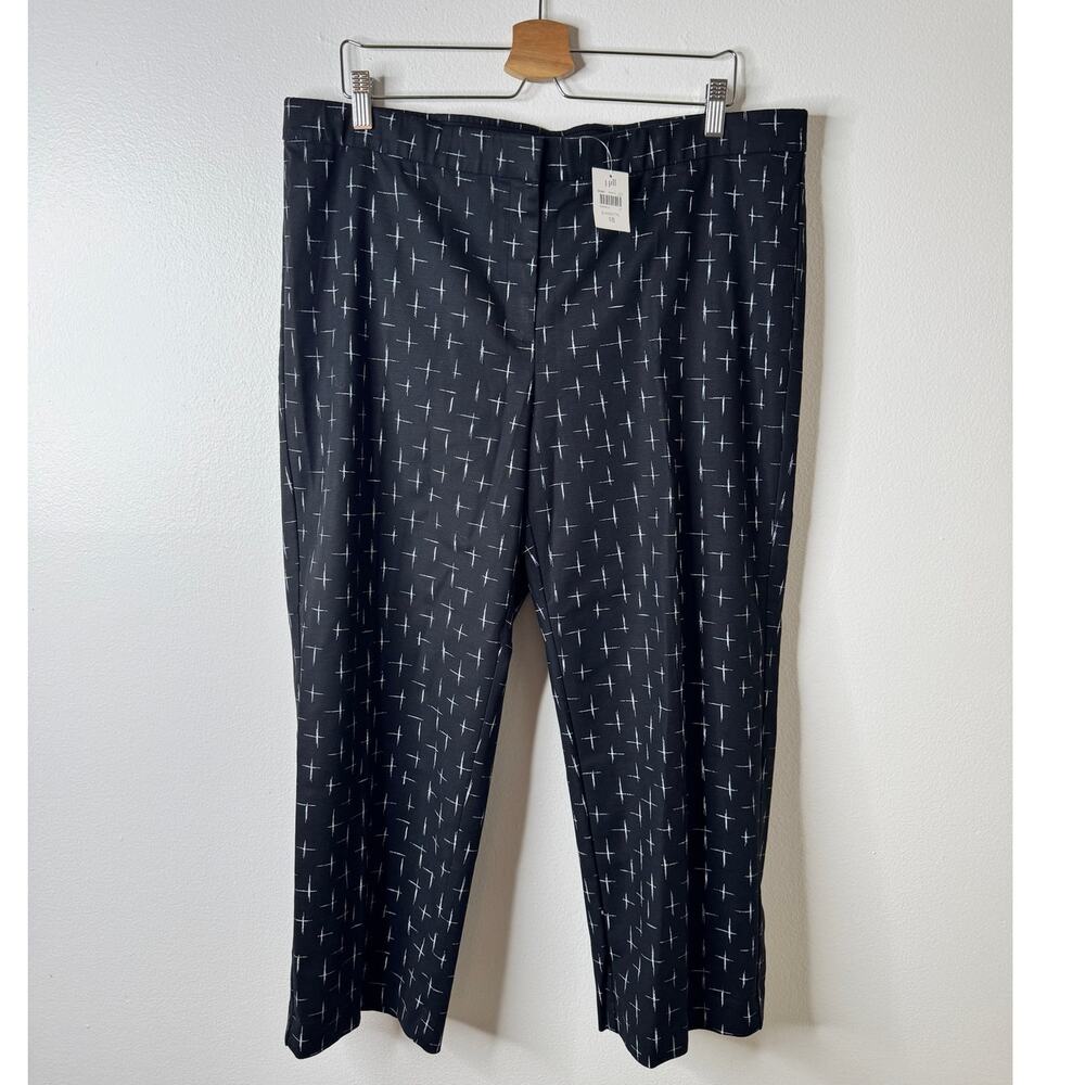 NWT J. Jill Plus 18 Black White Printed Stretch Cotton Crop Ankle Trouser Pants